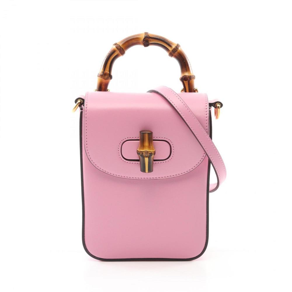 GUCCI Bamboo Handbag Leather Women's Pink 702106 - Picture 2 of 7